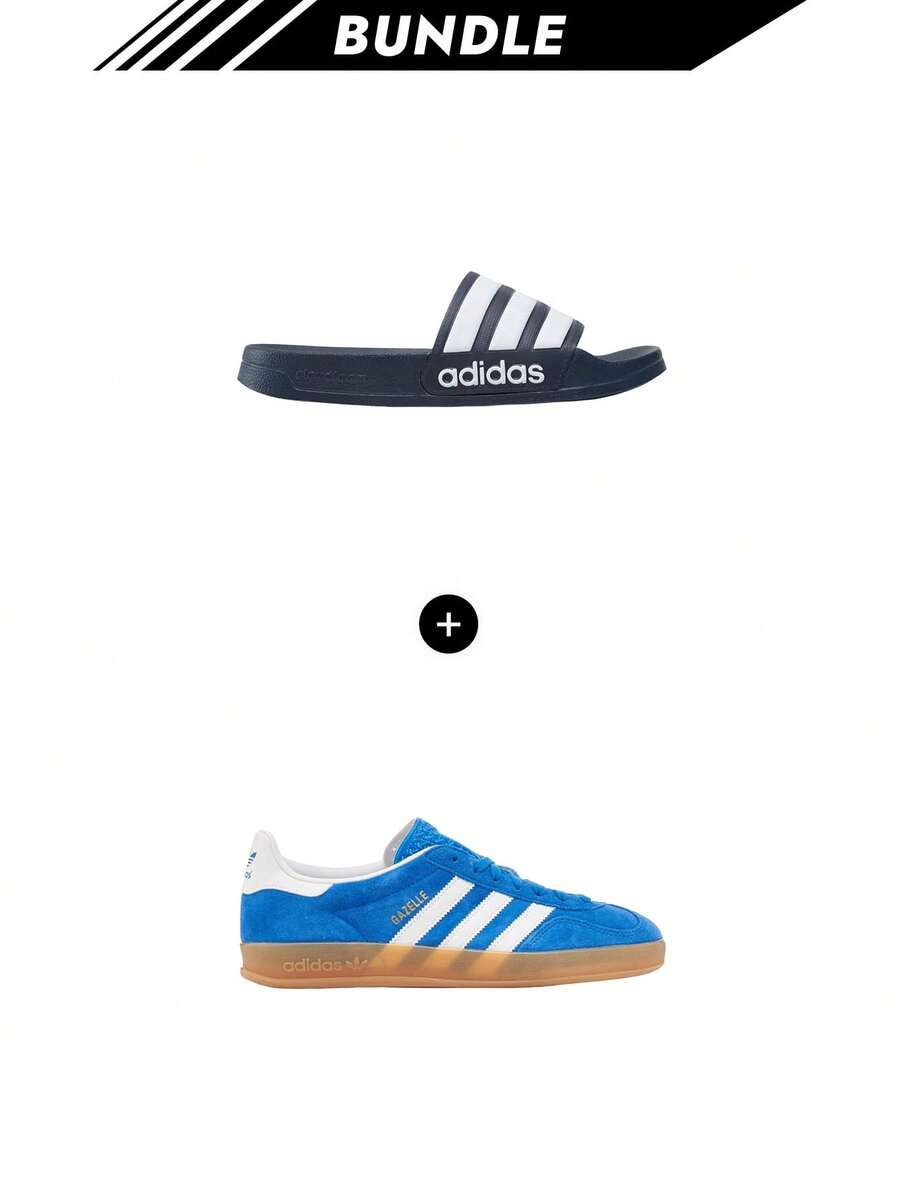 Adidas [Bundle] Adilette Duschschuhe Herren Cloud White / Legend Ink GZ5920 + Campus 00s Gazelle Indoor Herren blau Bird / Cloud White / Gum JI2061 - Legend Ink+Blue Bird - Übersicht 1