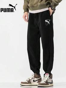 Puma Unisex Versatile, Simple, Classic, Pure Cotton, Comfortable, Windproof, Casual, Cuffed Knitted Sports Trousers And Sweatpants - Black - View 3