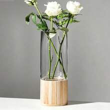 Vas Plastik Transparan Minimalis Modern dengan Alas Kayu, Wadah Bunga Silinder Lurus Ringan dan Tahan Pecah, Vas Dekorasi Meja Rumah, Cocok untuk Hiasan Tengah Meja, Pernikahan, dan Pajangan Dalam Ruangan - 1PC - View 3