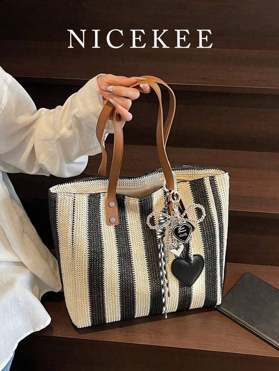 Classic Large Capacity Tote Bag, Fashionable Practical Multi-Functional Commuter Shoulder Bag, Suitable For Daily Outings, Shopping And Vacation - Multicolor - View 1