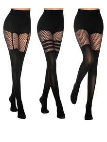 1/3 Pairs Sexy Hollow Fishnet Tights, Nightclub Gothic Style Sheer Pantyhose - Multicolor - View 3