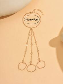 1pc Gold Minimalist Finger Chain Fashion Versatile Transparent Rhinestone Handmade Chain Bracelet Women's Hand Jewelry Adjustable Bracelet Suitable For Daily Wear, Party, Gathering, Shopping, Dating, Handmade Chain Cut By Length With Variable Bead Count - Gold - View 4