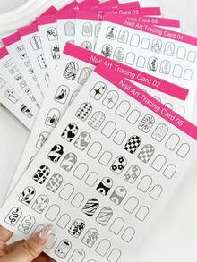 13/10/3pcs Reusable Nail Art Practice Paper Set, Includes Nail Art Tracing Cards, Nail Art Display Cards, Nail Art Training Cards, Perfect For Beginners, Can Improve Nail Technician's Professional Level, Comes With Nail Art Painting Pen And Nail Art Practice Tool Set - Multicolor - View 5