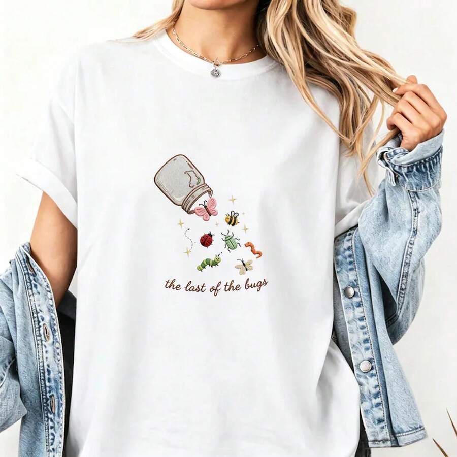 Camiseta gráfica con diseño de insectos en tarro Mason, linda camiseta ...