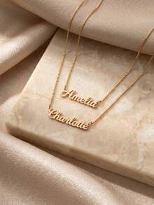 Customized Couple Name Necklace, Customized Double Chain Name Necklace, Multi-Layer Personalized Name Necklace, Mother's Day Necklace, Couple Necklace, Anniversary Gift - Multicolor - View 10