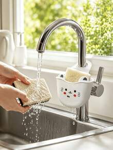 Cute Cat-Shaped Silicone Faucet Holder With Drainage Holes And Sponge Storage Rack, Space-Saving, Suitable For Bathroom, Kitchen, Sink Storage, Durable Sponge Organizer, Bathtub And Shower Drainage Rack, Decorative Sink Organizer - Multicolor - View 7