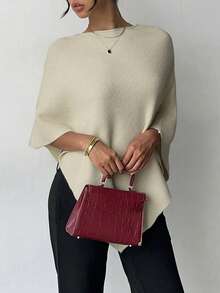 Women's Casual Commuting Simple Solid Color Poncho Sweater, Autumn/Winter Spring - Yellow - View 5