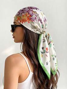 1 pieza Pañuelo floral popular de 27.56 pulgadas, pañuelo de seda para todas las estaciones, calentador de cuello de lujo, pañuelo de seda de moda de 70*70cm, chal cuadrado de mujer, nuevo estampado, pañuelo cuadrado casual de poliéster - Multicolor - Ver 9