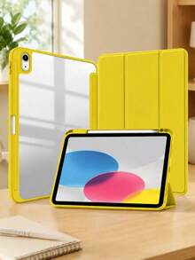Compatible With IPad 11th Generation 2025 & 10th Generation 2022, Ultra-Light Trifold Protective Case With Stylus Holder, Clear Transparency Back, Auto Sleep/Wake,Yellow - Yellow - View 11