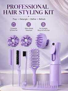 14-Piece Hair Styling Set - Multi-Functional Purple Hair Comb Set, Includes Anti-Tangle Comb, Scalp Massager, Spray Bottle, Hairline Comb, Combs And Various Styling Tools, Helping You Enjoy Salon-Level Hair Care At Home. - Multicolor - View 3