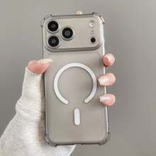 Four-Corner Anti-Drop Half-Circle Magnetic Adsorption Minimalist Solid Color Matte Semi-Transparent/Four-Corner Full Coverage/Anti-Drop Protection/Frost Skin-Feel Phone Case Suitable For [International Version Non-Local Version] Apple ........ - Black - View 4