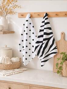 2pcs Black & White Minimalist Zebra Stripe Distressed Square Print Kitchen Towels Dish Towels 40*60cm/45*70cm Ultra-Fine Microfiber Polyester Material Modern Soft Dish Cloths Kitchen Towels, Dish Towels, Hand Towels, Dish Cloths, Home Decor, Kitchen Decor, Cooking Baking Hand Towels Kitchen Accessories Machine Washable Cleaning Daily Necessities Suitable For Restaurant Kitchen Daily Decoration And Gifting All Season - Multicolor - View 6