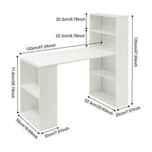 YUNRUX Desk With Shelves, Computer Desk With Shelves, Office Desk With Bookshelf 120cm - White - View 2