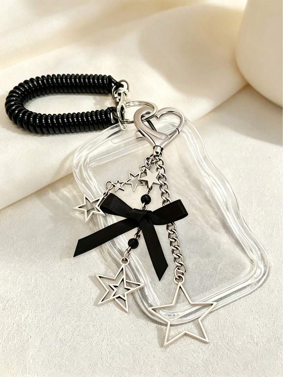 Retractable Star Card Holder Keychain, Durable Transparent ID Card Holder Set With Detachable Wipeable Sliding Cover, Key Ring And Detachable Lanyard/Pendant - Heavy Duty Transparent Card Sleeve With ID Window And Card Slot, Suitable For School, Office, Events, Campus Essential, Beautiful Design With Star Bow Decoration, Heart Buckle, Can Store ID Card, Bank Card, Bus Card And Keys, Campus Commute Essential ID Protection Sleeve, Student Campus Commute Essential, Practical And Fashionable