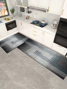 1pc Gradient Gray Geometric Diatom Mud Kitchen Floor Mat, 3-Layer Fabric Sponge Rubber Structure, 3.5mm Trimmable, Anti-Slip Anti-Oil Stain Anti-Fatigue, Multi-Scenario Large Carpet For Kitchen, Bathroom, Entryway - Multicolor - View 11
