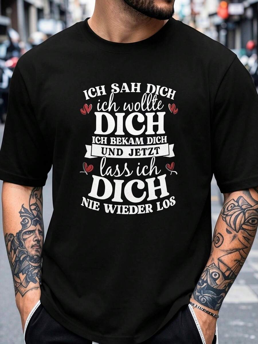 German - Love, Ideal For - Casual Outfit With German Text Print, Crew Neck, Machine Washable, German Expression For Everyday Wear And Leisure - 黑色 - 查看 1