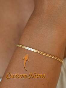 Custom Engraved Mini Bar Bracelet Chain, Dainty Name Layering Adjustable Bracelet Wedding Jewelry Anniversary Valentine's Day Gift For Boyfriend Girlfriend Husband Christmas Birthday Mother's Day,Gold,Vintage, Personalized Gift, Statement - Multicolor - View 2