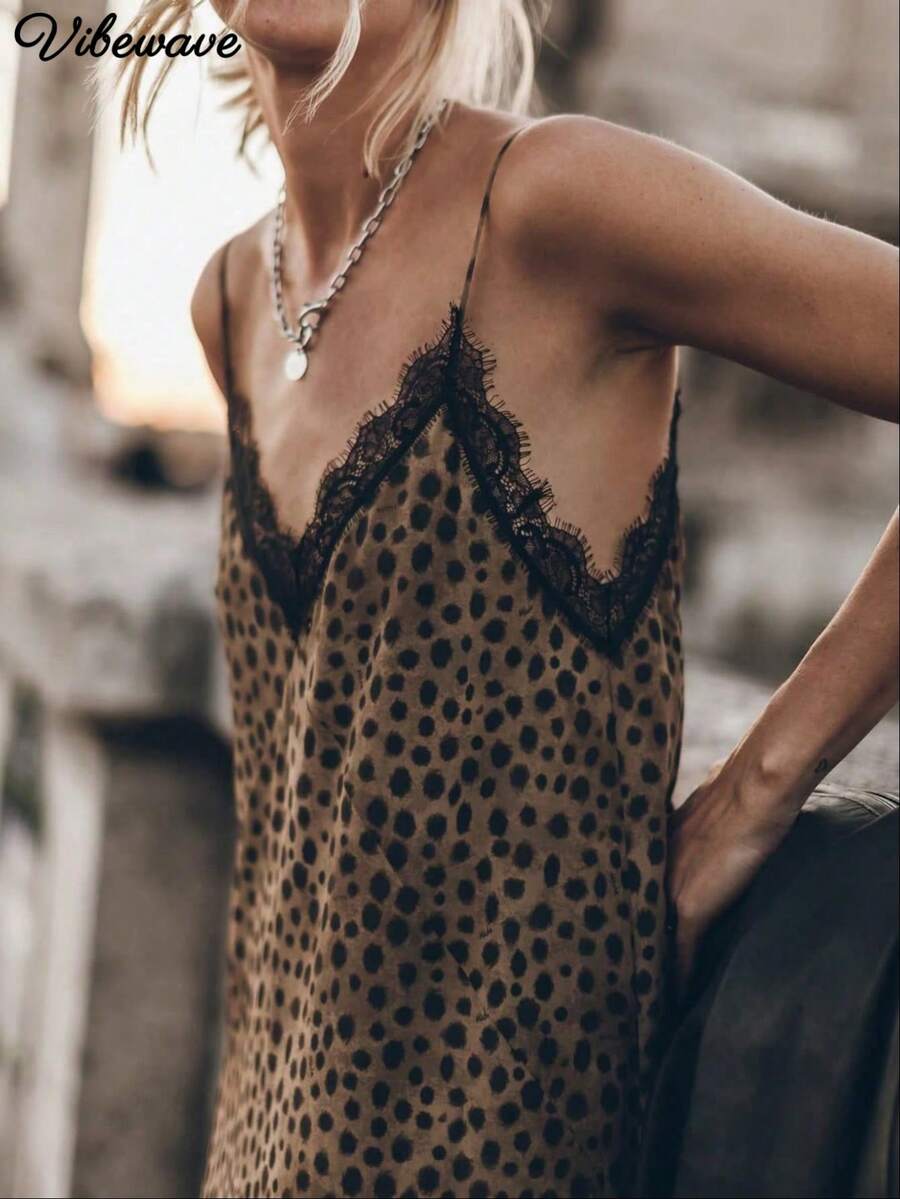 VIBEWAVE 2026 Summer New Leopard Print Spaghetti Strap V-Neck Sleeveless Loose Dress For Women, Vintage Inner Layering Elegant Long Dress - Multicolor - View 1