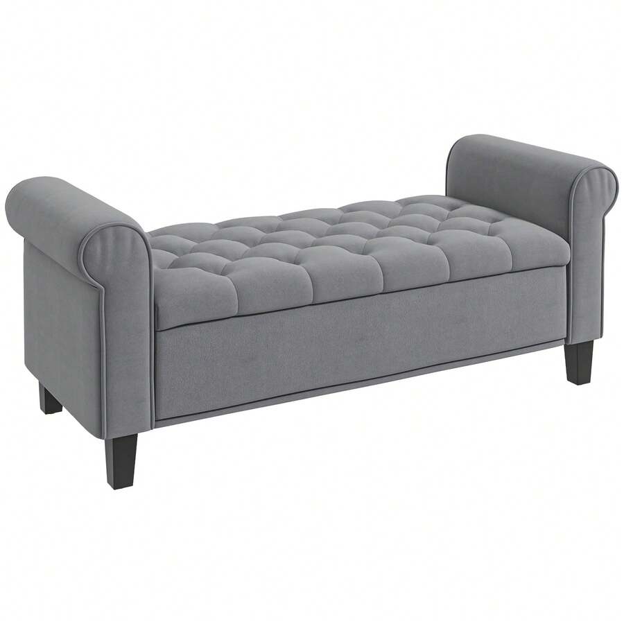 Upholstered Bench, Bed Bench, Sitting Bench In Velvet Look, Hallway Bench With Storage For Bedroom, Up To 120 Kg Load Capacity, Grey, 126 X 48.5 X 47 Cm - Light Grey - View 1