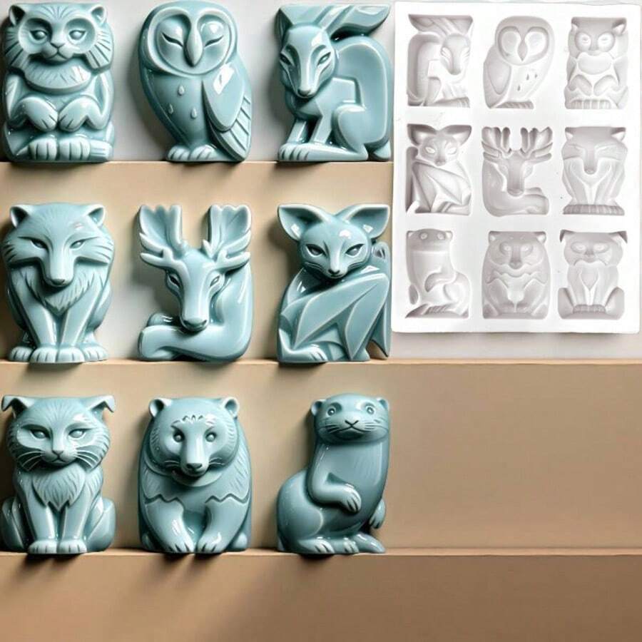 1pc 9-Cavity Animal Shape Silicone Mold, Handmade Craft Tool, Resin Clay Candle DIY Tool, Plaster Crafts, Birthday Holiday Decoration Mold - 9-cavity Animal Shape Mold - View 1