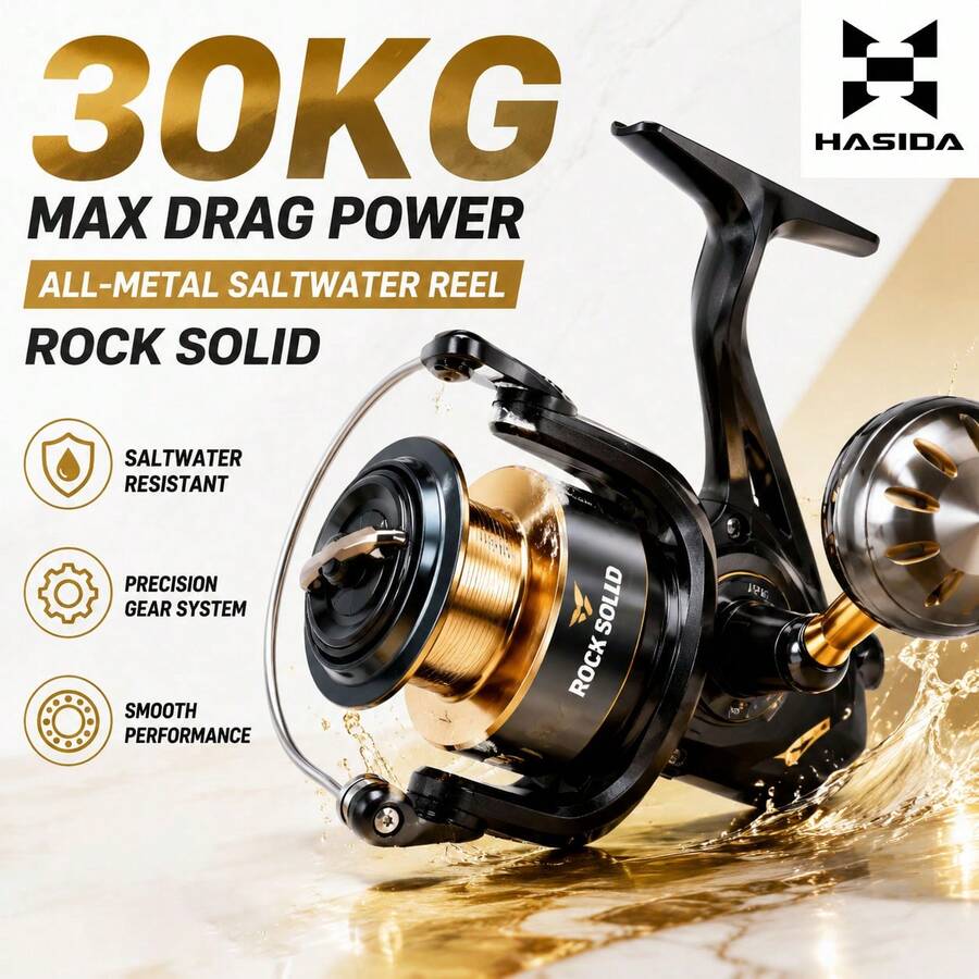 Gulungan Pancing Air Asin Besar HASIDA Metal Full Metal Heavy Duty 30kg Max Drag