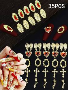 35pcs Mixed Color Nail Art Decorations, Including Virgin Mary, Cross, Heart And Angel Patterns, Suitable For DIY Nail Art And Decorating Women's Nails - Multicolor - View 2