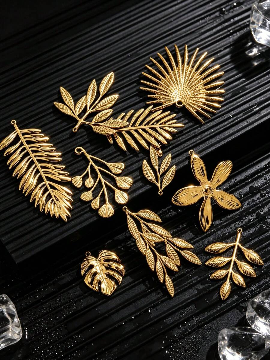 1pc Stainless Steel Fashionable Ginkgo Leaf Leaf And Flower-Shaped Pendants Necklace Earring DIY Jewelry Making Accessories Suitable For Women's Wear - Pendants - View 1