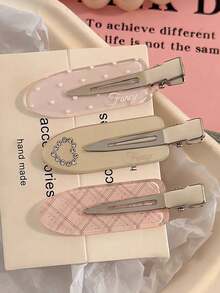 6pcs/Set Plaid Heart-Shaped Rhinestone Hair Clips, Cute No-Crease Bangs Side Hair Clips, Sweet Women's Daily Hairstyle Decoration Hair Accessories Set (No Card Packaging) - Multicolor - View 9