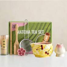 1pc/7pcs Hand-Painted Cherry With Mouth Matcha Bowl Set, Matcha Tea Set Including Matcha Bowl, Matcha Whisk, Matcha Cup, Stirrer, Tea Spoon, Tea Bowl Set, Matcha Preparation Tools, Dessert And Beverage Making Tools - Multicolor - View 1