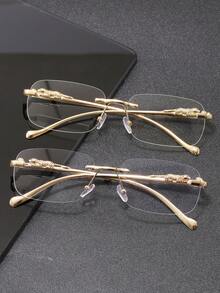 Herren rechteckige randlose Premium-Metall-Brille mit transparenten Gläsern, modische Brille mit klaren Gläsern, geeignet für tägliche Lässig, luxuriöse soziale Anlässe, Mode-Straßenfotografie und Büroarbeit - Gold - Übersicht 7