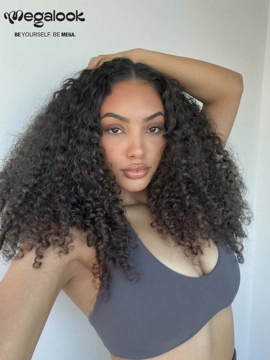 MEGALOOK Deep Curly 13x6 Glueless Lace Front Wig Transparent Lace Natural Color With Drawstring Pre Plucked And Pre Bleached With Natural Looking Beginner-Friendly For Women - SNatural - View 1