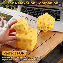 1PCS Jumbo Cheese Squishy Fidget Toy, Squishable Moldable Cheese Design Hand Toy, For Office Study Travel And Home, Stocking Stuffer Gift Idea - Yellow - View 8