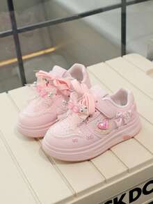 1 Pair Lace Hook And Loop Sports Casual Shoes For Girls, Pink Skate Shoes, Spring/Autumn Style - Pink - View 3