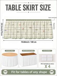 1pc Light Green Plaid Classroom Table Skirt, Sweet Campus Theme Polyester Tablecloth, Daisy Bow Apple Pencil Pattern, School Day Decoration Table Skirt, Suitable For Teacher Gifts, Home Decor, Classroom Decor And Party Decoration - Multicolor - View 12
