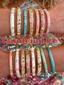 1 pieza Brazalete de estilo bohemio vintage con esmalte colorido, joyería Y2K para mujer, accesorio diario para playa y fiesta (patrón de resina aleatorio) - Multicolor - Ver 2