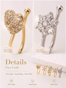 1pc Rhinestone Flower Heart Non-Pierced Nose Clip Nose Ring, Fashionable Elegant Piercing Jewelry For Women - Multicolor - View 4