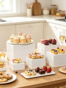 1/6pcs Acrylic Buffet Display Stand, Food Display Rack, Suitable For Buffet Table, Hollow Bottom Dessert Cube Box, White Cube Desktop Storage Rack Storage Box, Suitable For Party, Wedding And Other Holiday Dessert And Cake Display - Multicolor - View 10