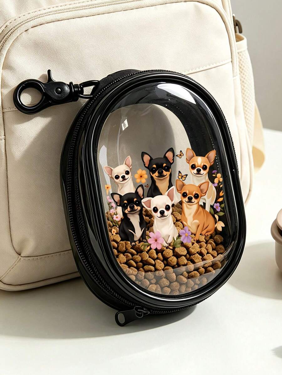 6pcs Cute Dog Print Cat & Dog Treat Bags, Transparent PVC Zipper Bags With Hooks And Zippers, Lightweight And Portable, Mini Pet Treat Storage Pouches, Compact Multi-Functional Storage Bags, Hanging Cat Training Treat Bags, Can Store Pet Treats, Coins, Cosmetics, Earphones, Data Cables, Keys And Other Accessories, Designed For Pet Owners, Hands-Free Pet Travel Accessories, Perfect Holiday And Birthday Gift For Pet Lovers - Multicolor - View 1