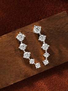 HALPIO 1Pair Moissanite Climber Stud Earrings For Women, 2.40CTTW Vertical Linear Ear Crawler Jewelry Wedding, Party & Anniversary Gift - CU-eMO-615 - View 7