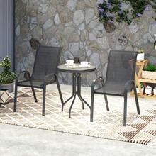 3-Piece Stackable Outdoor Bistro Set – Metal Frame Chairs With High Back Support + Tempered Glass Top Table – Compact Design For Patio, Balcony, Or Small Garden Spaces – Lightweight, Easy To Assemble & Space-Saving Solution - Dark Grey - View 11