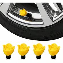 Stem Caps - 4 Pack Tire Caps Car, Truck, Motorcycle, And Bike Cute Floral Wheel Accessory Durable, Weather-Resistant Design - No Tools Required (Yellow) - Yellow - View 1