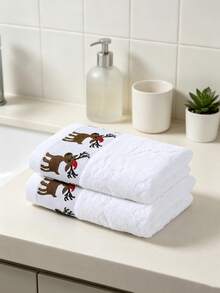 Christmas Reindeer Embroidered Towel 1/2pcs Optional, Absorbent Hand Towel, Christmas Theme Home Use, Bathroom Kitchen Universal Holiday Atmosphere Decorative Towel - Multicolor - View 8