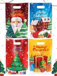 10/20/50pcs Christmas Gift Bags,Cute Santa Xmas Tree Pattern Goodie Bags,Xmas Tote Bags For Gift Wrapping,Holiday Party Favor Bas For Family Gathering - Multicolor - View 3