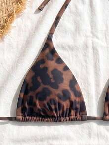 Setelan Bikini 3 Potong Wanita Seksi Motif Leopard Leher Halter Musim Semi/Panas 2026 dengan Celemek, Cocok untuk Pantai Musim Panas dan Liburan Santai - MultiWarna - View 5