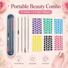 4-Piece Stainless Steel Acne Tool Set With Storage Box And 6-Color Star Acne Patches, Portable Beauty Care Kit For Home, Travel And Daily Use - Multicolor - View 8