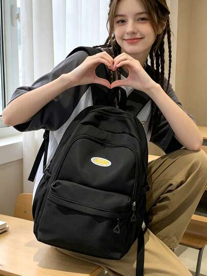 1pc Solid Color Large Capacity School Backpack, Multi-Pocket Casual Backpack, Multi-Compartment School Bag, Short Trip Bag, Perfect For Girls/Teens/Students/Graduates, Ideal For Daily Use, Outings, Travel, School And Back To School Season