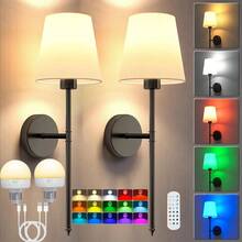 2 buah Lampu Dinding Bertenaga Baterai, Lampu Dinding Nirkabel Warna Emas dengan Kontrol Jarak Jauh, 9 Mode Warna, Lampu Dinding Isi Ulang, Cocok untuk Kamar Tidur dan Ruang Tamu - A - View 2