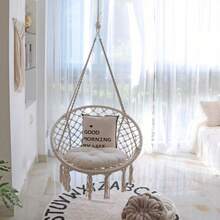 Boho Style Rope Hammock With Ruffle Tassels, Creamy Black Colours, For Indoor And Outdoor Use, Ideal For Bedroom, Balcony, Garden And Terrace, With Soft Cushion - A - View 12