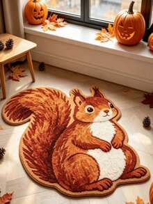 1pc Brown Cute Squirrel Area Rug, Autumn/Winter Floor Mat, Home Decor, Outdoor Mat, Bedroom Carpet, Washable - Multicolor - View 6