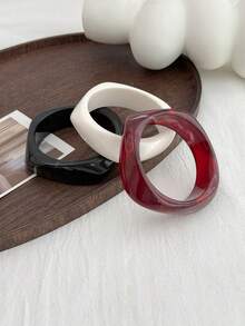 1pc European & American Minimalist Geometric Curved Wide Asymmetrical Cut Faux Marble Texture Resin Bracelet, Elegant Charming Women's Stackable Mixed Color Bracelet, Suitable For Beach Vacation, Street Photography, Couples, Gift, Daily Wear, Music Festival, Fashion Jewelry (Slight Color Difference And Flaws In Resin Bracelet Are Normal) - Bracelet - View 9